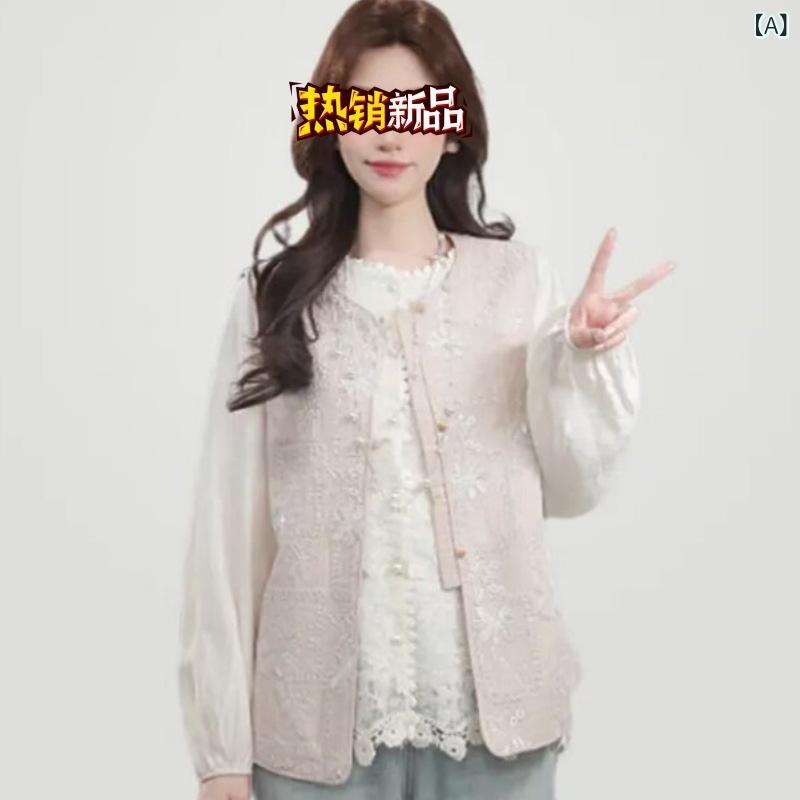 ベスト レディース 春夏 チャイナスタイル ゆったり 接触冷感 トップス ラウンドネック チョッキ カンフー 中国風 ピンク系 アイボリー 薄青色 4,719円
