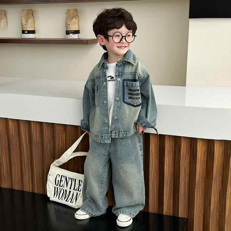 キッズ 男の子 春物 デニム セットアップ 長袖 デニムジャケット ロングパンツ 上下セット 子供服 ボーイズ おしゃれ かっこいい 90 100 110 120 130 140 150
