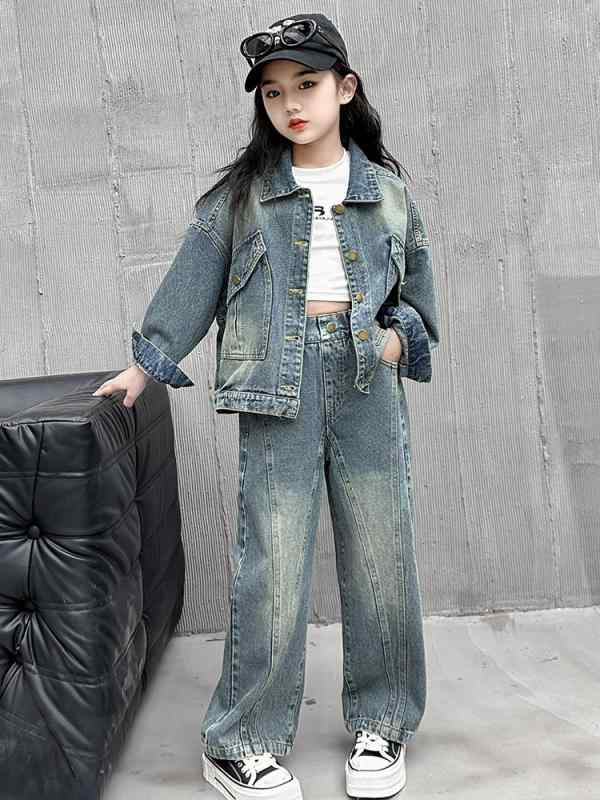 子供服 女の子 デニムセットアップ 春秋 長袖 デニムジャケット ショートパンツ 2点セット ガールズ カジュアル かわいい おしゃれ 通学着