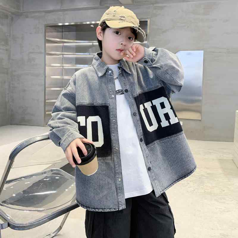 キッズ 男の子 デニムジャケット 春秋 薄手 子供服 アウター 8歳以上 140cm以上 普段使い 通学着 レイヤードスタイル ブラック 柔らかい