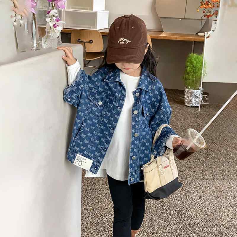 子供服 ジャケット 女の子 秋物 総柄 デニム シャツ アウター トップス かわいい おしゃれ 普段使い 長袖