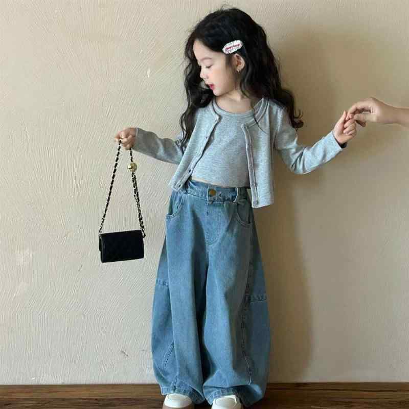 子供服 セットアップ 女の子 春秋 長袖カーディガン デニム ワイドパンツ 3点セット ガールズ 上下セット かわいい おしゃれ 普段着 通園 通学 4,609円