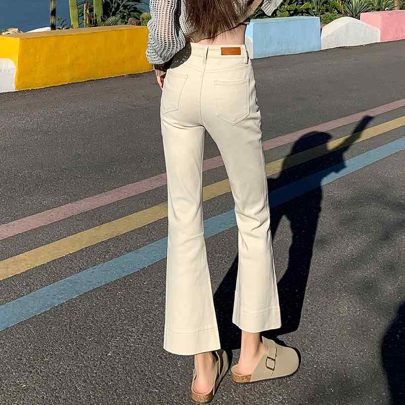 ジーンズ レディース デニムパンツ 春夏 高身長 小柄 高見え 美脚 脚長 スタイルアップ ストレッチ ハイウエスト ジーパン 白 ホワイト ブルー 米色