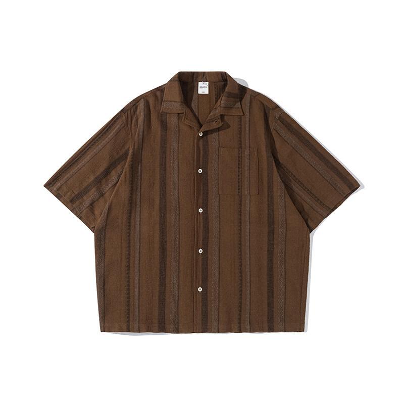シャツ 男性用 半袖 コットン ストライプ柄 キューバシャツ レトロ オープンカラー リラックスフィット ポケット 6,554円