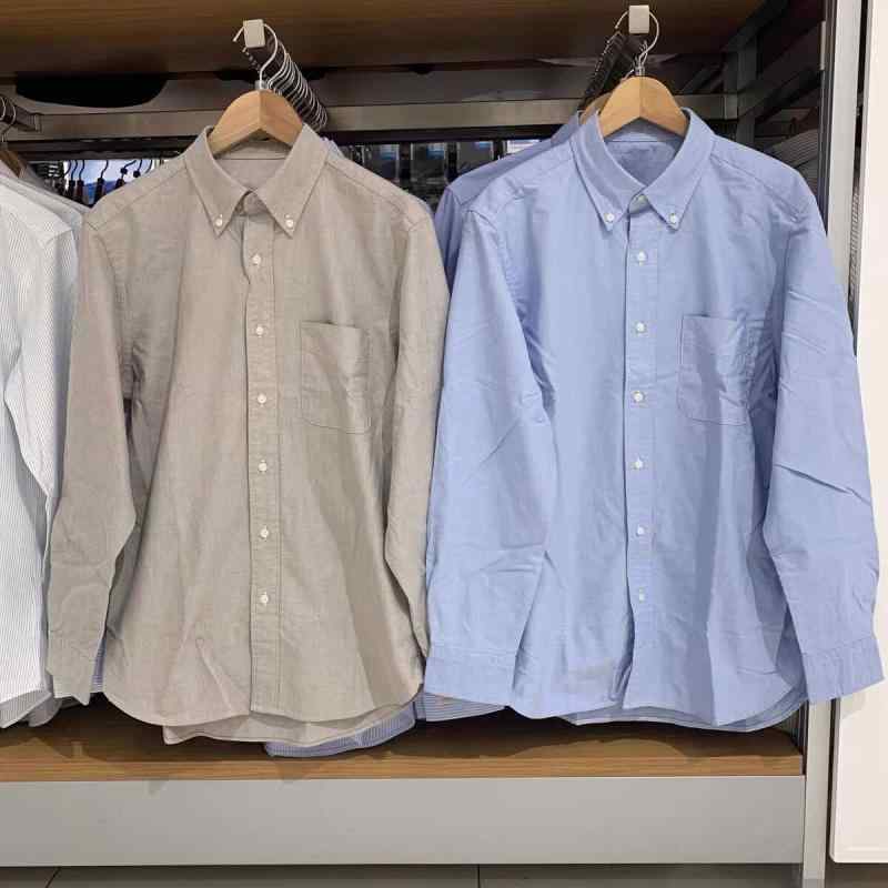 シャツ 男性用 女性用 オックスフォード 長袖 無地 カジュアル トップス リネン混紡 ホワイト 白 ブルー 青 部屋着 通勤用