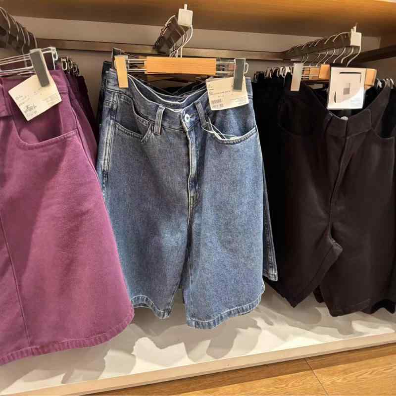 ショートパンツ レディース デニム ハイウエスト ハーフパンツ ポリエステル ブラック ベージュ ブルー パープル カジュアル スタイル
