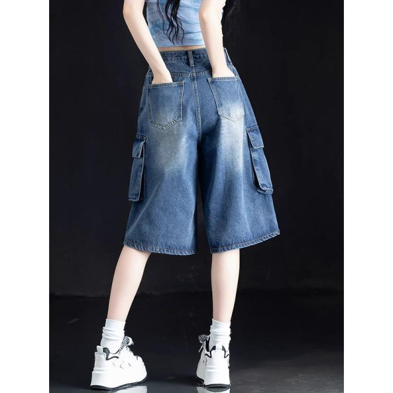 デニム レディース ハーフパンツ ショートパンツ ワイド 高見え 高品質 キュロットパンツ ジーンズ ジーパン 半ズボン 5分丈 6分丈 ゆったり 体型カバー カジュアル かわいい 春夏 ブルー ブラック