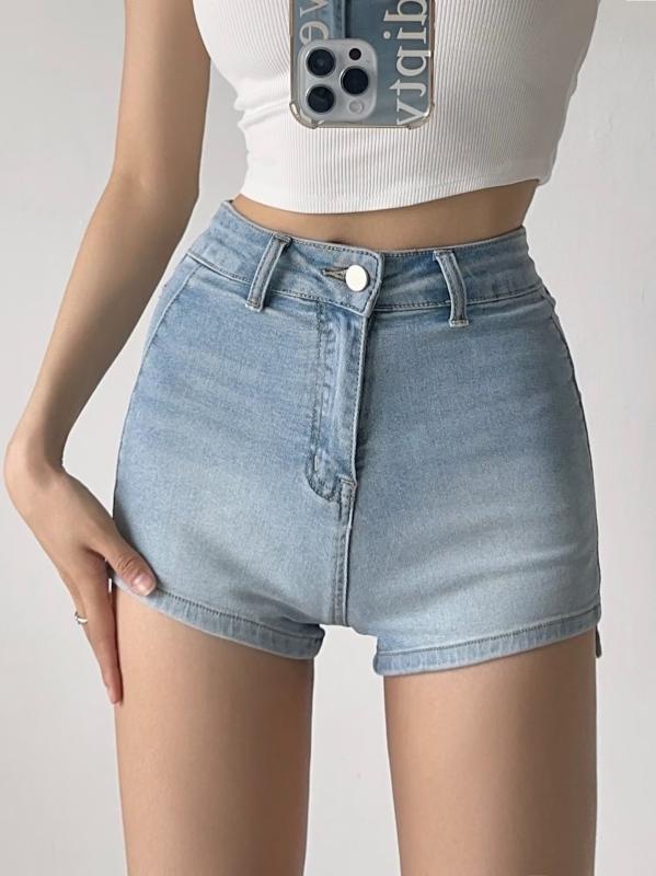 デニム レディース ホットパンツ 春夏 グレー ブラック ブルー 高見え スリット ダメージ加工 スリム ハイウエスト カジュアル ストリート