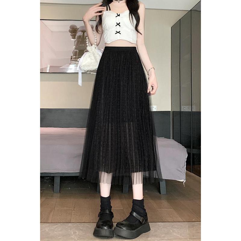 スカート レディース 春夏 百褶スカート ミモレ丈 Aライン 高見え ポリエステル 無地 ブラック ピンク系 きれいめ 上品 かわいい おしゃれ 着痩せ