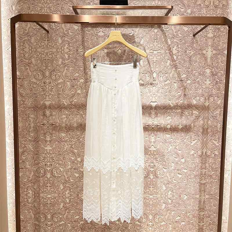 スカート レディース 春夏 レース 麻 Aライン ミモレ丈 ホワイト ガーリー 通勤 きれいめ 上品
