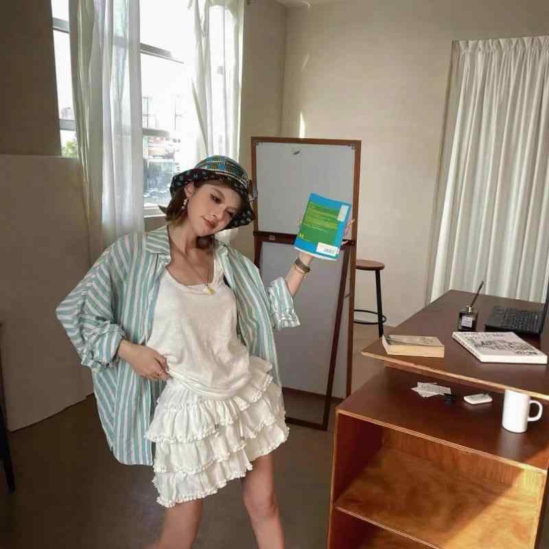 スカート レディース 春夏 デニム ケーキスカート ミニスカート レース ブルー ゴムウエスト 白 3D 刺・墸 綿 少女風