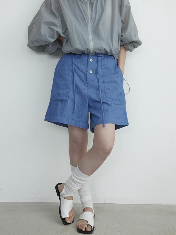 ショートパンツ レディース 綿100% ワイドレッグ ハーフパンツ 薄手 高見え 普段使い 韓国風 ルームウェア ブルー ライトブルー 6,284円
