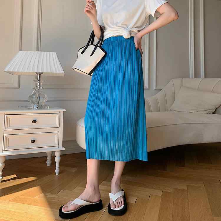 スカート レディース 春夏 百褶スカート ロングスカート 切り替え 高腰 ポリエステル 伸縮性 ブラック 湖ブルー きれいめ エレガント 通勤 5,301円