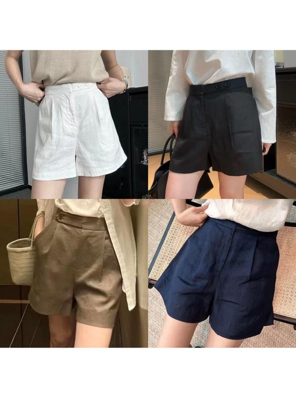 ショートパンツ レディース Aライン ハイウエスト リネン 短パン 亜麻 ホットパンツ 薄手 通勤 オフィス カジュアル きれいめ ベージュ ホワイト ネイビー ブラック
