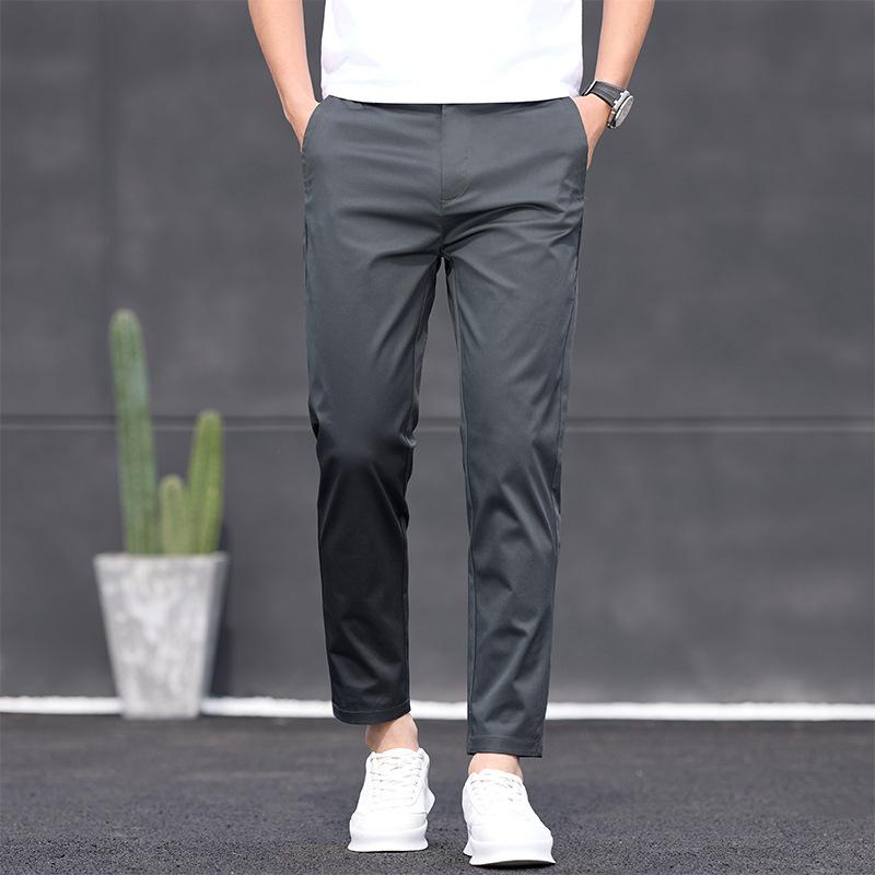 パンツ メンズ 9分丈 コットンブレンド カジュアル ストレートパンツ スリムフィット ビジネス リラックスパンツ 男性用 薄手 無地 ミディアムウエスト ベージュ カーキ ブラック グレーグリーン