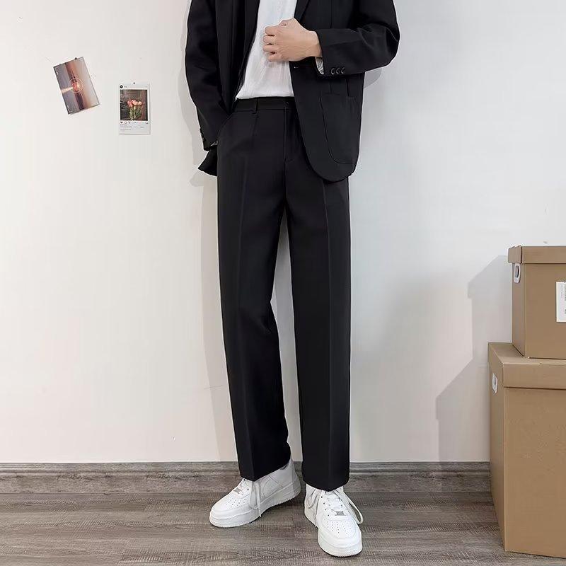 カジュアルパンツ メンズ 男性用 ゆったり ストレート ワイドレッグ スラックス ズボン ボトムス 無地 ポリエステル 薄手 黒 ブラック 茶色 ブラウン カーキ グレー S M L XL 2XL 3XL 4XL