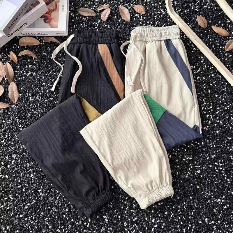 パンツ メンズ テーパードパンツ 春秋 9分丈 韓国風 リラックスフィット カジュアルパンツ スリム ストライプ柄 薄手