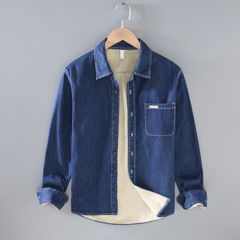 シャツ メンズ 男性用 秋冬 長袖 コットン デニム ウォッシュ加工 厚手 方襟 トップス 普段使い