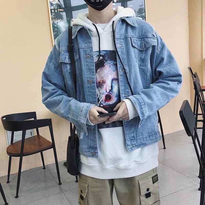 シャツ 男性用 デニムシャツ 長袖 ウォッシュ加工 普段使い 韓国風 ルーズ 春秋 薄手 ブルー