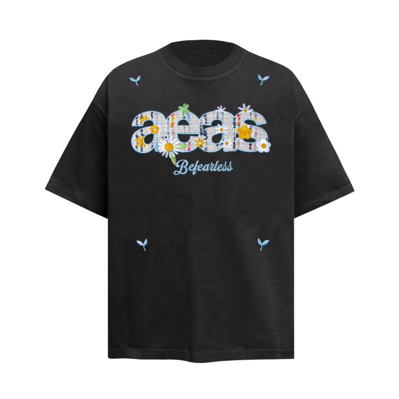 Tシャツ 男性用 トップス 美式復古風 刺繍 彩色アルファベット柄 コットン100％ ルーズ 半袖 黒 白 リラックス 普段使い