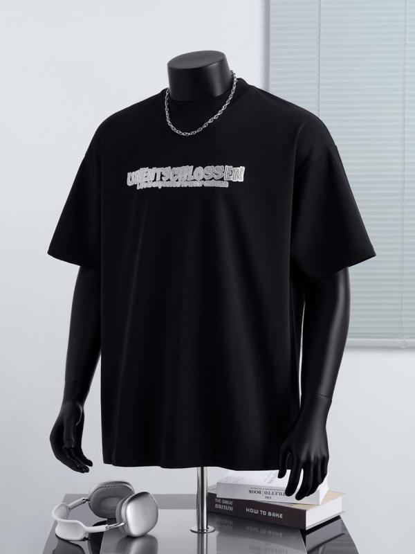 Tシャツ 男性用 半袖 コットン トップス アメリカン レトロ ロゴ プリント ストリート カジュアル ゆったり 通気性 吸湿性 ブラック ホワイト系