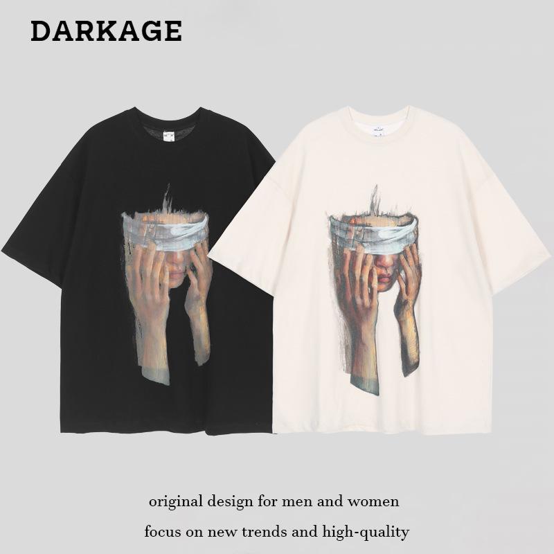 Tシャツ 男性用 ビッグシルエット 半袖 コットン 人物柄 プリントTシャツ ストリート アメカジ 古着風 白 黒 ピンク系 ドロップショルダー 吸湿性