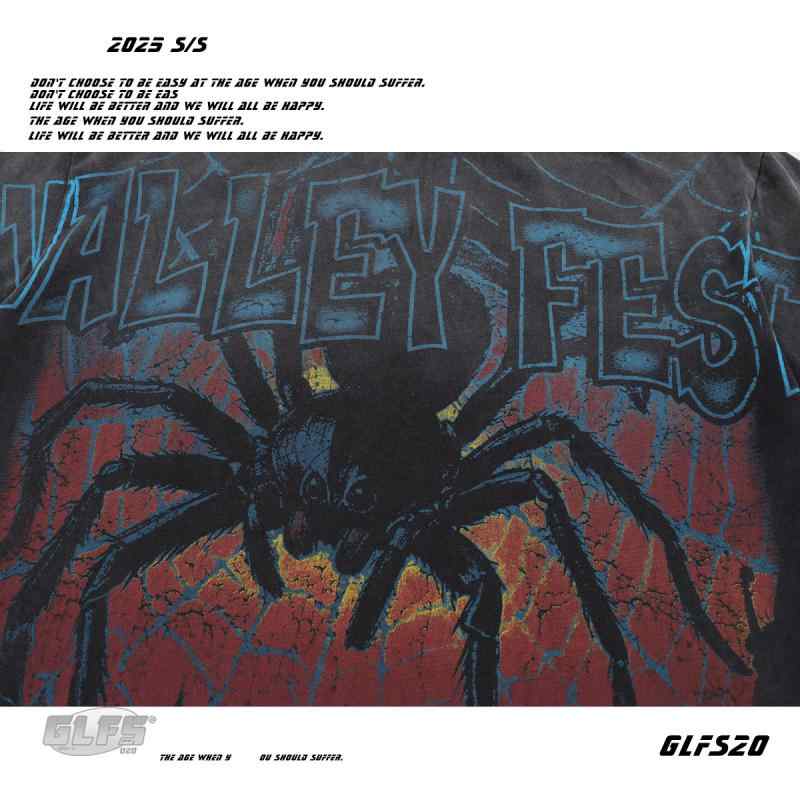 Tシャツ 男性用 スパイダーマン プリント ウォッシュ加工 コットン トップス 半袖Tシャツ カットソー カジュアル アメカジ ブラック