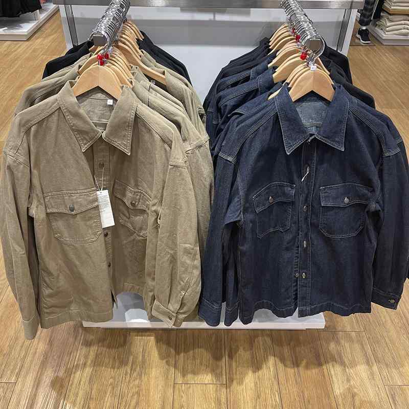 シャツ 男性用 デニムシャツ ワークシャツ 長袖 ウォッシュ加工 ゆったり 普段使い カジュアル ブラック カーキ