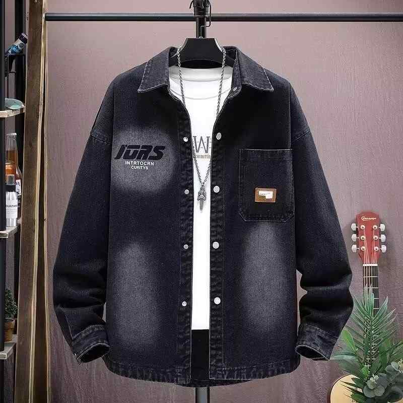 シャツ メンズ 男性用 長袖 デニム ワークシャツ ブルゾン ゆったり 春秋 カジュアル トップス 青 黒