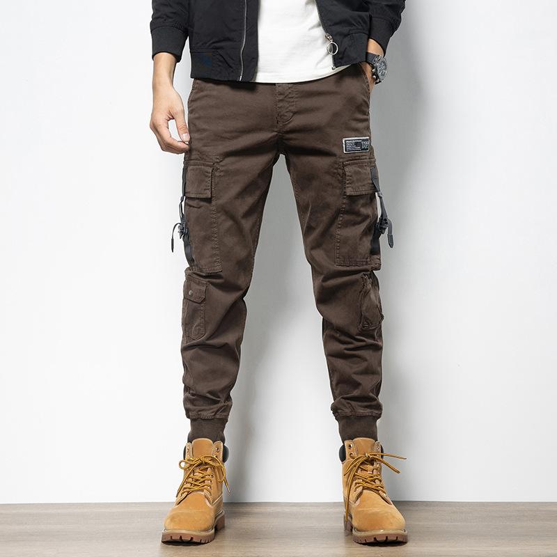 パンツ 男性用 カーゴパンツ ワークパンツ テーパードパンツ コットン 無地 ミリタリー 伸縮性 多ポケット カーキ グレー ブラック コーヒー