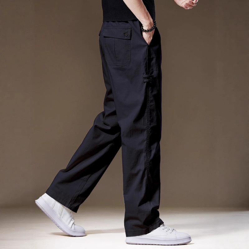パンツ 男性用 ワークパンツ ワイドレッグパンツ ストレートパンツ ミリタリーパンツ ゆったり 大きめサイズ コットン ブラック系 アイボリー