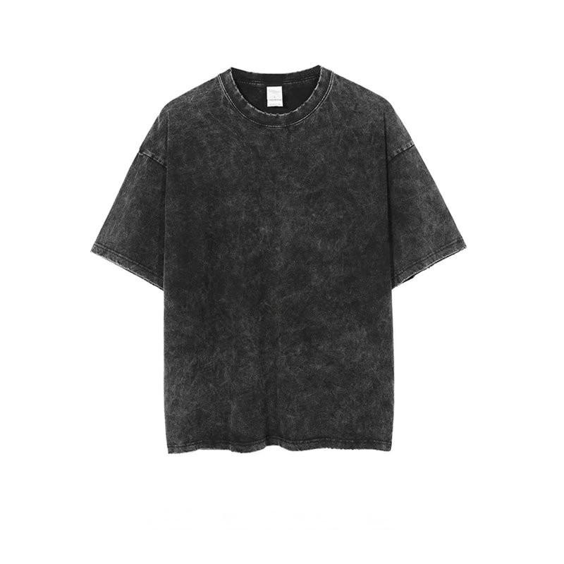 Tシャツ メンズ 半袖 ウォッシュ加工 無地 ストリート カジュアル ゆったり クルーネック カットソー 薄手 トップス 綿 春夏 黒 ブラック 大きいサイズ 普段使い 部屋着