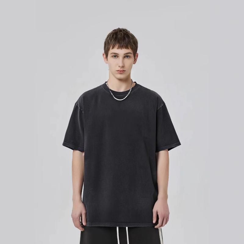 Tシャツ 男性用 ビッグシルエット ウォッシュ加工 純綿 コットン100% ヘビーウェイト 厚手 吸湿 通気 抗菌 黒 ブラック系