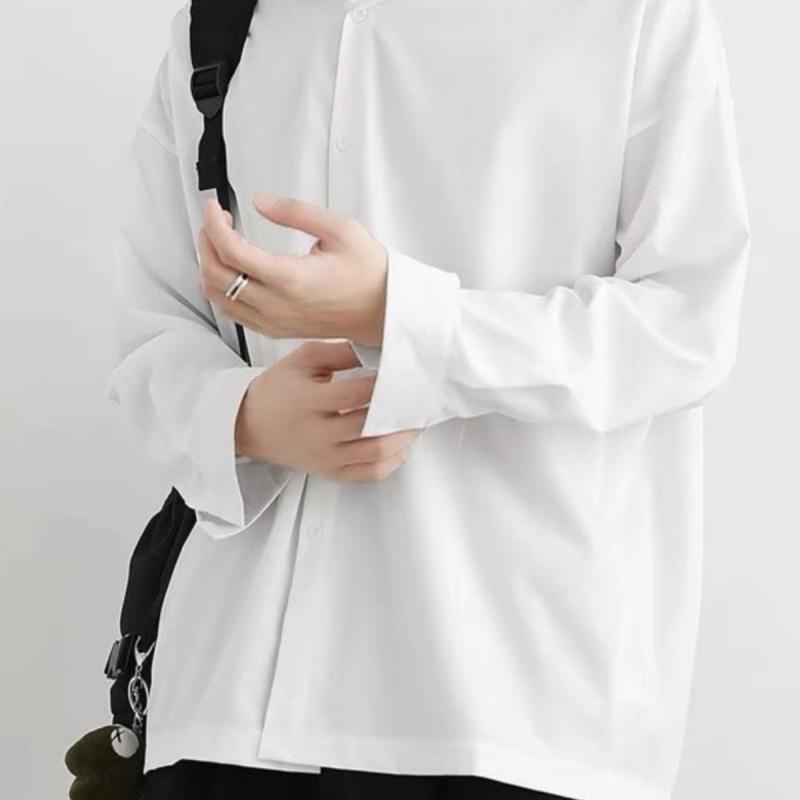 シャツ メンズ 男性用 春夏 薄手 接触冷感 長袖シャツ トップス 黒 白 グレー 配色 リネン 部屋着 普段使い