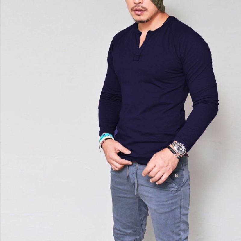 Tシャツ 男性用 コットン 長袖 無地 ラウンドネック プルオーバー スリム カットソー トップス インナー 普段使い