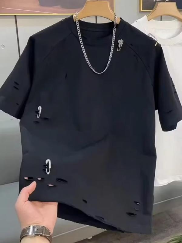 Tシャツ メンズ 半袖 薄手 ラウンドネック ポリエステル 無地 5分袖 黒 白 ティーシャツ トップス カットソー プルオーバー ゆったり ラフ ルーズ カジュアル スタイル