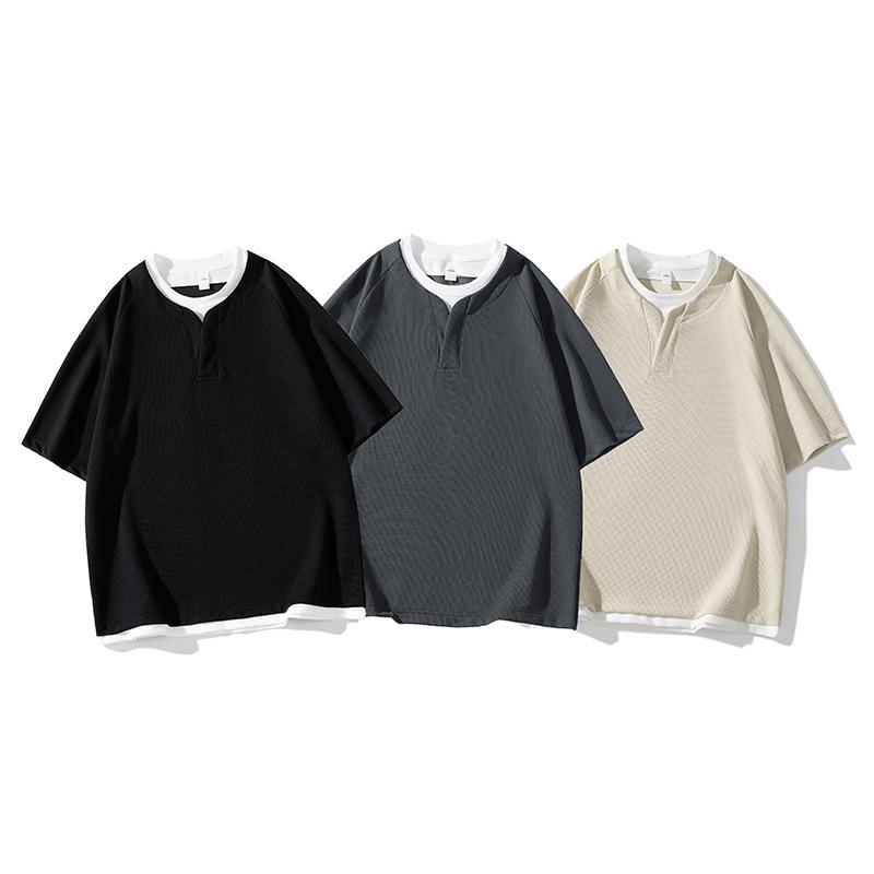 Tシャツ メンズ 半袖 Vネック 切り替え 男性用 普段使い トップス 接触冷感 ポリエステル 部屋着 カットソー スポーティー ブラック グレー系 カーキ