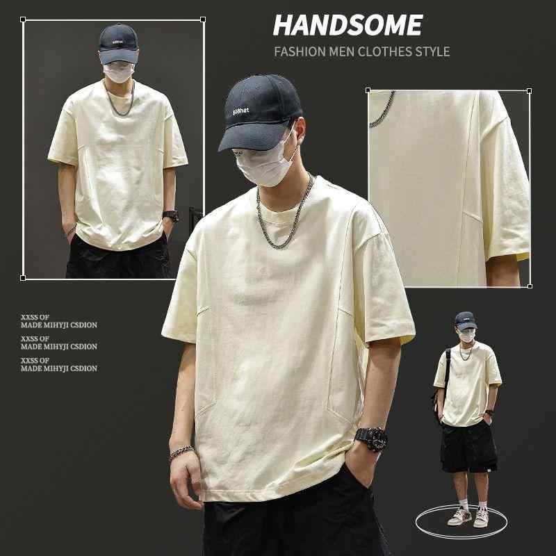 Tシャツ 男性用 美式 半袖Tシャツ コットン100% ゆったり 無地 クルーネック トップス カットソー 普段使い 薄手 夏