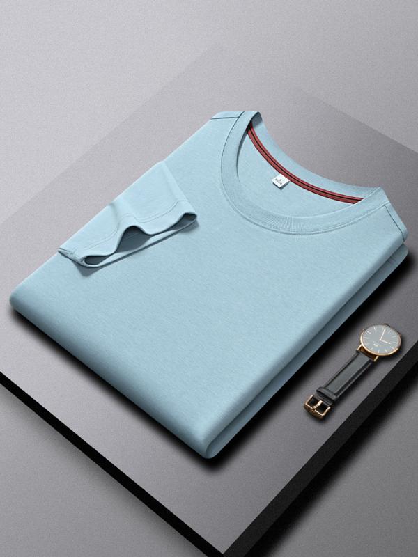 Tシャツ 男性用 半袖 コットン 無地 薄手 クルーネック カットソー トップス 普段使い 部屋着 リラックスウェア 湖水ブルー シャンパンホワイト ブラック ココアブラウン ネイビー