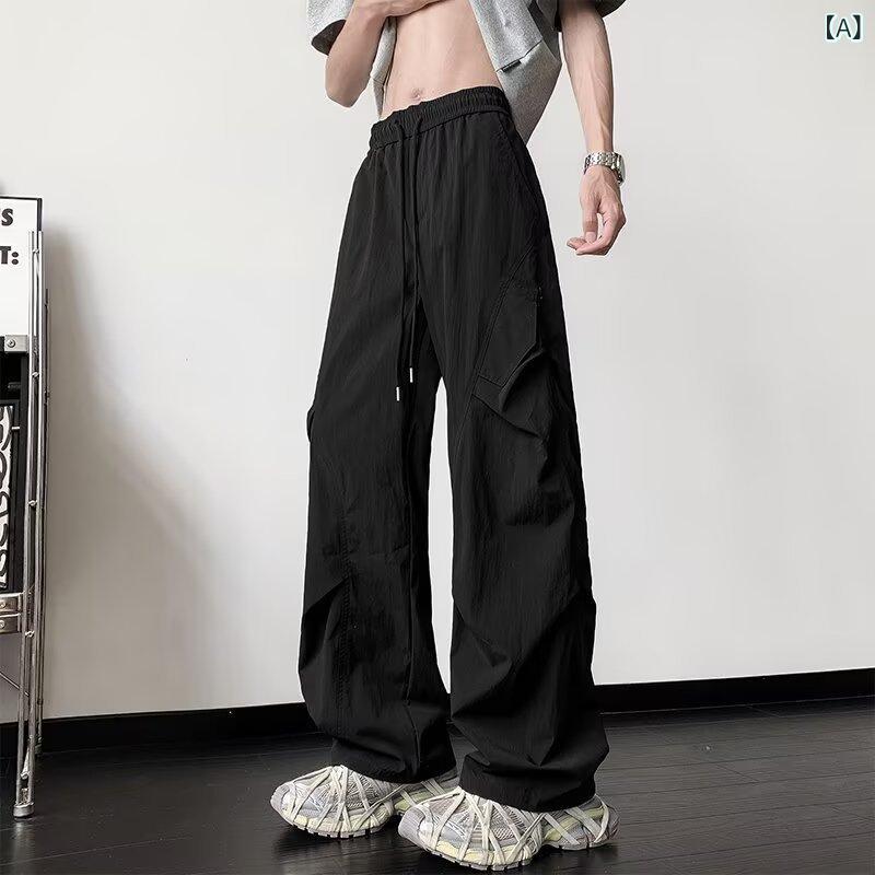 パンツ 男性用 カーゴパンツ 直筒パンツ 薄手 速乾性 伸縮性 ワイドレッグパンツ ミリタリー ワークパンツ アウトドア 普段使い ブラック グレー カーキ