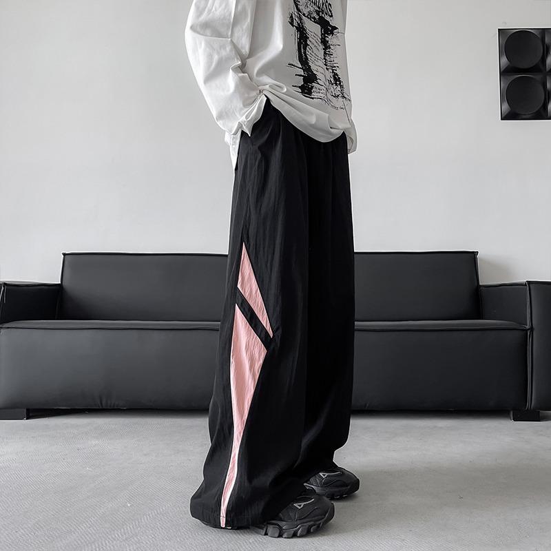 パンツ 男性用 ストライプ柄 速乾性 カーゴパンツ ワイドレッグパンツ ルーズ 通気性 リラックス ズボン 普段使い デイリーユース スポーティ 薄手