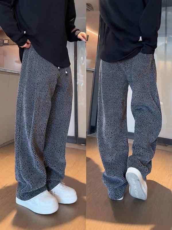 カジュアルパンツ メンズ 春秋 接触冷感 ストライプ柄 ゆったり ストレート ワイドレッグパンツ イージーパンツ リラックスパンツ ルームウェア 普段使い