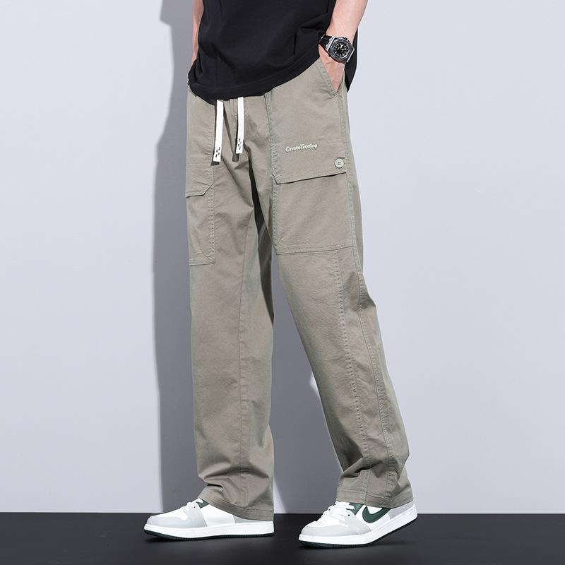 パンツ メンズ 男性用 ワイドレッグパンツ アメリカンレトロ ワークパンツ ルーズ ストレート ドレープパンツ カジュアル 綿 薄手 春夏 深灰色 ブラック カーキ グリーン