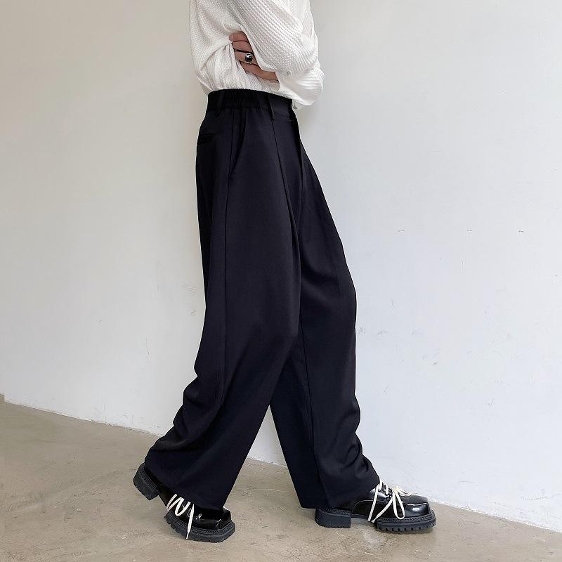 ズボン下 成人男性用 ワイドレッグパンツ 無地 ルーズフィット ドレープ 秋物 綿織物 ズボン 心地好い