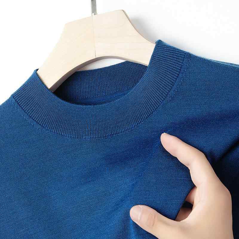 プルオーバー メンズ 成人男性用 100% 毛糸 毛糸 編み物 トップス 半袖 ハイネック 商行為 心地よい 下穿き 透け透け 歳月 高弾 吸湿速乾