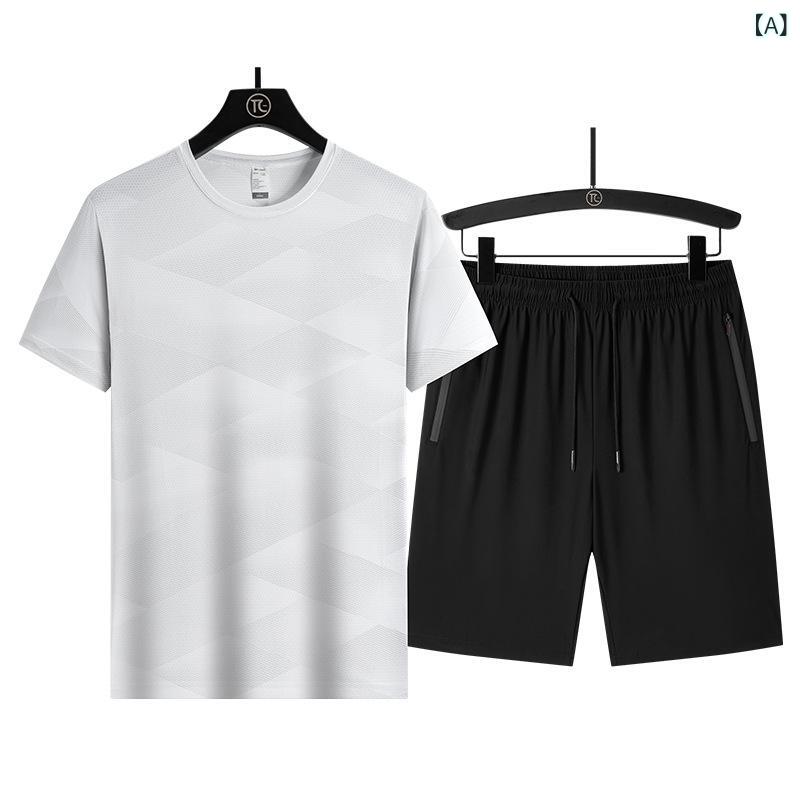 メンズ スポーツウェア 上下セット Tシャツ ハーフパンツ 接触冷感 吸汗速乾 7分丈パンツ 大きいサイズ 男性用 部屋着 ルームウェア アウトドア