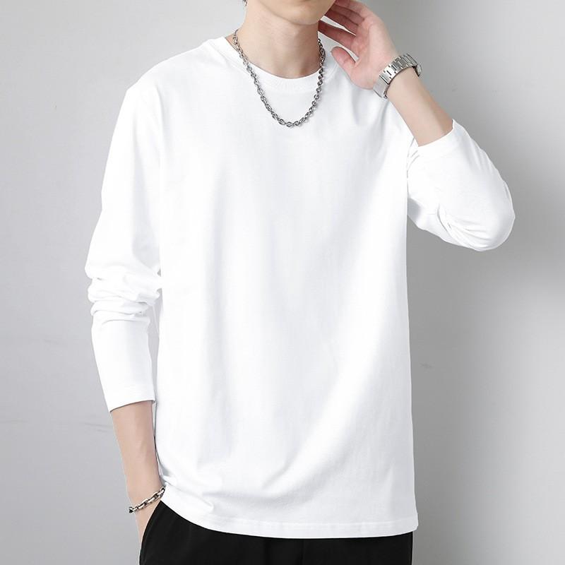 Tシャツ メンズ 男性用 長袖 スポーツ カジュアル 白 無地 インナー 秋冬 ルームウェア ゆったり 3D効果 綿100% 普段使い