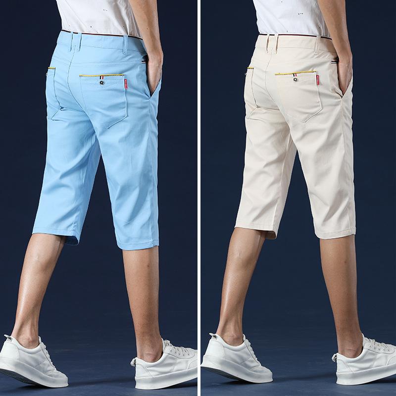 ハーフパンツ メンズ 7分丈パンツ 男性用 サマーパンツ 薄手 コットン ビジネス カジュアル 短パン 膝下丈 ストレート 無地 ポケット付き カーキ ブラック ブルー ホワイト