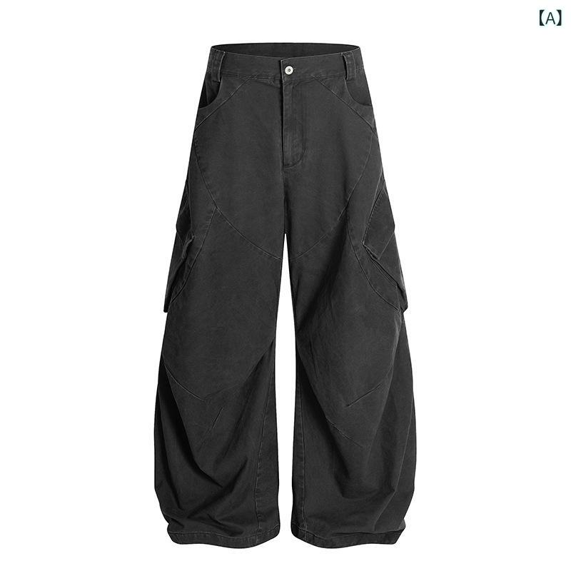 パンツ 男性用 ワークパンツ ストリート系 デザイン ?松 コットン 無地 カジュアルパンツ ロングパンツ グレー系 ベージュ系 多ポケット