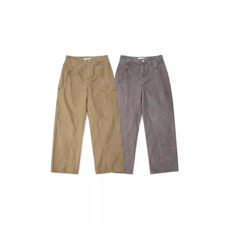 メンズ 9分丈カジュアルパンツ 無地 コットン リブ裾 ストレートパンツ グレー カーキ 普段使い
